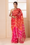 Buy_Geroo Jaipur_Multi Color Pure Kota Silk Floral Work Saree With Unstitched Blouse Fabric _at_Aza_Fashions