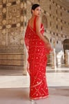 Geroo Jaipur_Red Pure Kota Silk Embroidered Jaal Work Saree With Unstitched Blouse Fabric _Online_at_Aza_Fashions