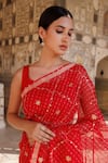 Shop_Geroo Jaipur_Red Pure Kota Silk Embroidered Jaal Work Saree With Unstitched Blouse Fabric _at_Aza_Fashions