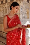 Shop_Geroo Jaipur_Red Pure Kota Silk Embroidered Jaal Work Saree With Unstitched Blouse Fabric _Online_at_Aza_Fashions