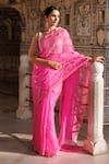 Buy_Geroo Jaipur_Pink Pure Kota Silk Embroidered Leheriya Saree With Unstitched Blouse Fabric _at_Aza_Fashions