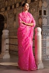 Geroo Jaipur_Pink Pure Kota Silk Embroidered Leheriya Saree With Unstitched Blouse Fabric _at_Aza_Fashions