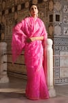 Buy_Geroo Jaipur_Pink Pure Kota Silk Embroidered Leheriya Saree With Unstitched Blouse Fabric 