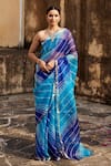 Buy_Geroo Jaipur_Blue Pure Kota Silk Tie Dye Leheriya Saree With Unstitched Blouse Fabric _at_Aza_Fashions