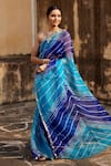 Geroo Jaipur_Blue Pure Kota Silk Tie Dye Leheriya Saree With Unstitched Blouse Fabric _Online_at_Aza_Fashions