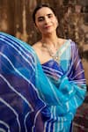 Shop_Geroo Jaipur_Blue Pure Kota Silk Tie Dye Leheriya Saree With Unstitched Blouse Fabric _Online_at_Aza_Fashions