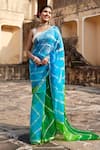 Buy_Geroo Jaipur_Green Pure Kota Silk Tie Dye Leheriya Saree With Unstitched Blouse Fabric _at_Aza_Fashions