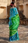 Shop_Geroo Jaipur_Green Pure Kota Silk Tie Dye Leheriya Saree With Unstitched Blouse Fabric _at_Aza_Fashions