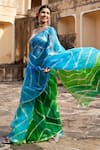 Geroo Jaipur_Green Pure Kota Silk Tie Dye Leheriya Saree With Unstitched Blouse Fabric _Online_at_Aza_Fashions