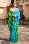 Buy_Geroo Jaipur_Green Pure Kota Silk Tie Dye Leheriya Saree With Unstitched Blouse Fabric _Online_at_Aza_Fashions