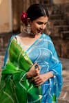 Shop_Geroo Jaipur_Green Pure Kota Silk Tie Dye Leheriya Saree With Unstitched Blouse Fabric _Online_at_Aza_Fashions