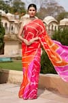 Buy_Geroo Jaipur_Multi Color Pure Kota Silk Tie Dye Leheriya Saree With Unstitched Blouse Fabric _at_Aza_Fashions