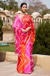 Geroo Jaipur_Multi Color Pure Kota Silk Tie Dye Leheriya Saree With Unstitched Blouse Fabric _Online_at_Aza_Fashions