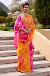 Buy_Geroo Jaipur_Multi Color Pure Kota Silk Tie Dye Leheriya Saree With Unstitched Blouse Fabric_at_Aza_Fashions