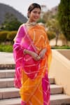 Geroo Jaipur_Multi Color Pure Kota Silk Tie Dye Leheriya Saree With Unstitched Blouse Fabric_Online_at_Aza_Fashions
