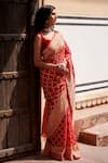 Geroo Jaipur_Red Georgette Zari, Embroidery Bandhani Dyed Saree With Unstitched Blouse Fabric_Online_at_Aza_Fashions