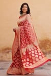 Buy_Geroo Jaipur_Red Georgette Zari, Embroidery Bandhani Dyed Saree With Unstitched Blouse Fabric_Online_at_Aza_Fashions