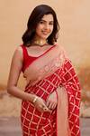 Shop_Geroo Jaipur_Red Georgette Zari, Embroidery Bandhani Dyed Saree With Unstitched Blouse Fabric_Online_at_Aza_Fashions
