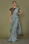Buy_Khwaab by Sanjana Lakhani_Blue Saree: Lycra Embroidery Ruffle Pre-draped Pleated With Blouse For Women_at_Aza_Fashions