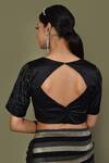 Buy_Khwaab by Sanjana Lakhani_Black Satin Silk Foil Print Stripe Boat Pre-draped Saree With Blouse For Women_Online_at_Aza_Fashions