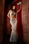 Buy_Garima Karwariya Designs_Grey Top Satin Hand Fringe Tasselled Lehenga And Pleated Blouse Set  _at_Aza_Fashions