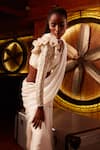 Garima Karwariya Designs_Ivory Saree Satin Hand Embroidered Sequin Plunge V Neck And Blouse Set  _Online_at_Aza_Fashions