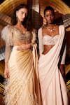 Buy_Garima Karwariya Designs_Pink Satin Hand Embroidered Bugle Beads Saree And Stone Blouse Set  _Online_at_Aza_Fashions