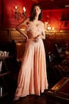 Buy_Garima Karwariya Designs_Peach Crepe Hand Embroidered Sequin And Feathers Work Top & Palazzo Set  _at_Aza_Fashions