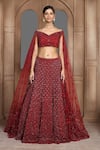 Buy_Kalighata_Maroon Net Embroidered Cutdana And Sequin Ocean Lehenga & Blouse Set For Women_at_Aza_Fashions