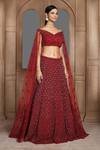 Buy_Kalighata_Maroon Net Embroidered Cutdana And Sequin Ocean Lehenga & Blouse Set For Women_Online_at_Aza_Fashions