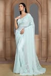 Buy_Kalighata_Blue Organza Sequins, Beads Shimmer Embroidered Saree _at_Aza_Fashions