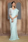 Kalighata_Blue Organza Sequins, Beads Shimmer Embroidered Saree _Online_at_Aza_Fashions