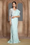 Buy_Kalighata_Blue Organza Sequins, Beads Shimmer Embroidered Saree _Online_at_Aza_Fashions