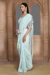Shop_Kalighata_Blue Organza Sequins, Beads Shimmer Embroidered Saree _Online_at_Aza_Fashions