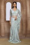 Buy_Kalighata_Green Net Cut Work, Sequins, Zari Sea Noor Embroidered Saree _Online_at_Aza_Fashions