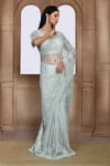 Shop_Kalighata_Green Net Cut Work, Sequins, Zari Sea Noor Embroidered Saree _Online_at_Aza_Fashions