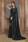 Buy_Kalighata_Black Organza Sequins, Cut Work V-neck Ruhi Embroidered Saree And Blouse Set _at_Aza_Fashions