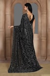 Shop_Kalighata_Black Organza Sequins, Cut Work V-neck Ruhi Embroidered Saree And Blouse Set _at_Aza_Fashions