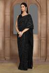 Buy_Kalighata_Black Organza Sequins, Cut Work V-neck Ruhi Embroidered Saree And Blouse Set _Online_at_Aza_Fashions