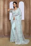 Buy_Kalighata_Blue Organza Sequins, Beads Damini Embroidered Saree _at_Aza_Fashions