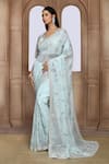 Kalighata_Blue Organza Sequins, Beads Damini Embroidered Saree _Online_at_Aza_Fashions