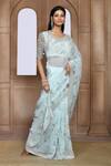 Buy_Kalighata_Blue Organza Sequins, Beads Damini Embroidered Saree _Online_at_Aza_Fashions