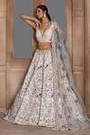 Shop_Kalighata_Pink Silk, Chiffon Sequins, Beads Plunge Neck Embroidered Bridal Lehenga Set _Online_at_Aza_Fashions