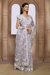 Shop_Kalighata_Purple Organza Sequins, Beads, Cut Work Oomvi Floral Thread Embroidered Saree _Online_at_Aza_Fashions