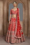 Buy_Kalighata_Red Raw Silk Embroidered Thread And Zardozi Work Leaf Bhavna Bridal Lehenga Set _at_Aza_Fashions