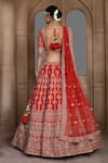 Shop_Kalighata_Red Raw Silk Embroidered Thread And Zardozi Work Leaf Bhavna Bridal Lehenga Set _at_Aza_Fashions