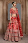 Buy_Kalighata_Red Raw Silk Embroidered Thread And Zardozi Work Leaf Bhavna Bridal Lehenga Set _Online_at_Aza_Fashions