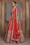 Shop_Kalighata_Red Raw Silk Embroidered Thread And Zardozi Work Leaf Bhavna Bridal Lehenga Set _Online_at_Aza_Fashions