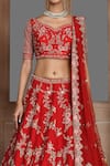 Buy_Kalighata_Red Silk, Chiffon Sequins, Zari, Cut Work Raw Embroidered Bridal Lehenga Set _Online_at_Aza_Fashions