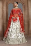 Buy_Kalighata_Ivory Silk Sequins, Zari, Cut Gardenia Floral Embroidered Bridal Lehenga Set _at_Aza_Fashions